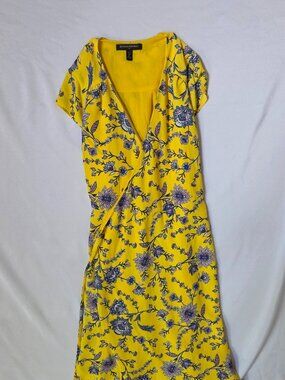 Banana Republic Floral Wrap Dress — Yellow & Navy | Size 4P